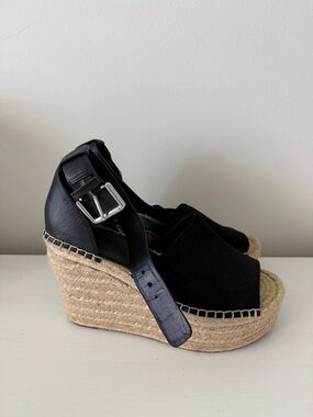 Marc Fisher Black Espadrille Wedge Sandals with Ankle Strap
